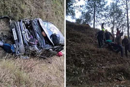 अल्मोड़ा में दर्दनाक हादसा: खाई में गिरी ब्रेजा, 11 माह के मासूम समेत 3 की मौत