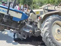 चोरगलिया–सितारगंज मार्ग पर भीषण हादसा: तेज रफ्तार कार की टक्कर से ट्रैक्टर दो हिस्सों में बंटा